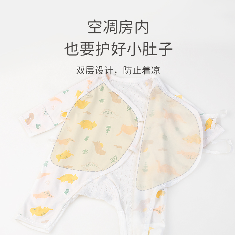 婴儿系带连体衣服夏季薄款新生儿和尚服初生宝宝空调服莫代尔透气 - 图2