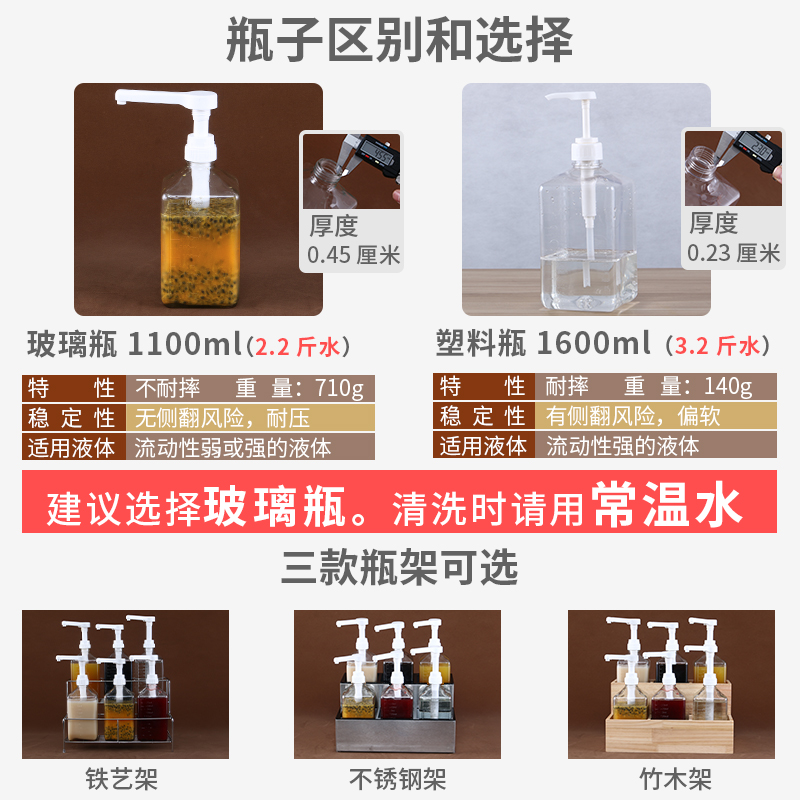 奶茶店糖压瓶商用糖浆瓶果糖果汁手压式按压器定量挤压泵玻璃压头-图2