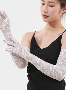 蕾丝演出婚纱礼仪大红色新娘手套