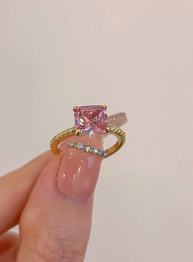 粉色小方糖戒指女开口可调节