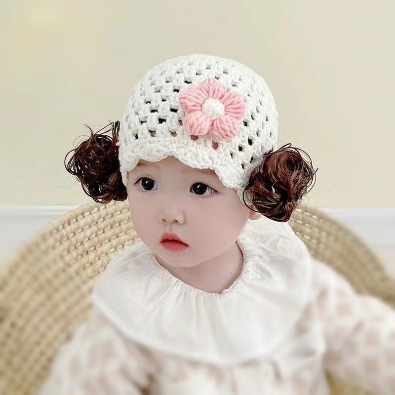 ins韩国秋冬款婴儿帽可爱超萌女童搞怪假发辫子宝宝毛线帽针织帽,淘宝优惠券,粉丝福利购,淘宝优惠卷