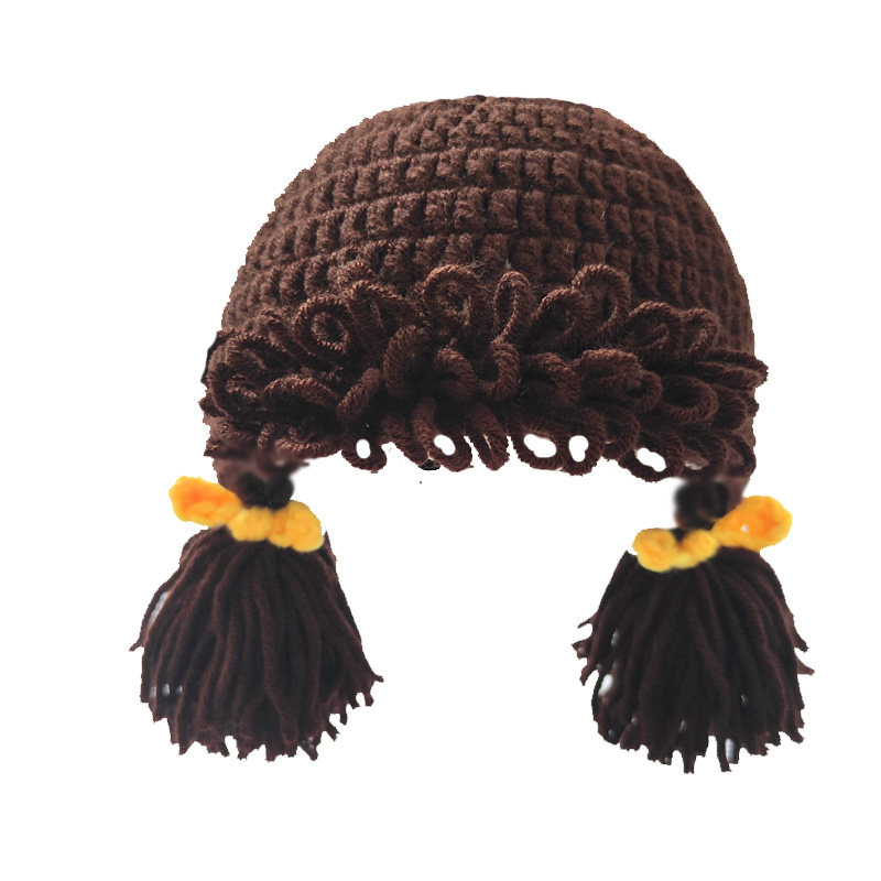 ins韩国秋冬款婴儿帽可爱超萌女童搞怪假发辫子宝宝毛线帽针织帽,淘宝优惠券,粉丝福利购,淘宝优惠卷