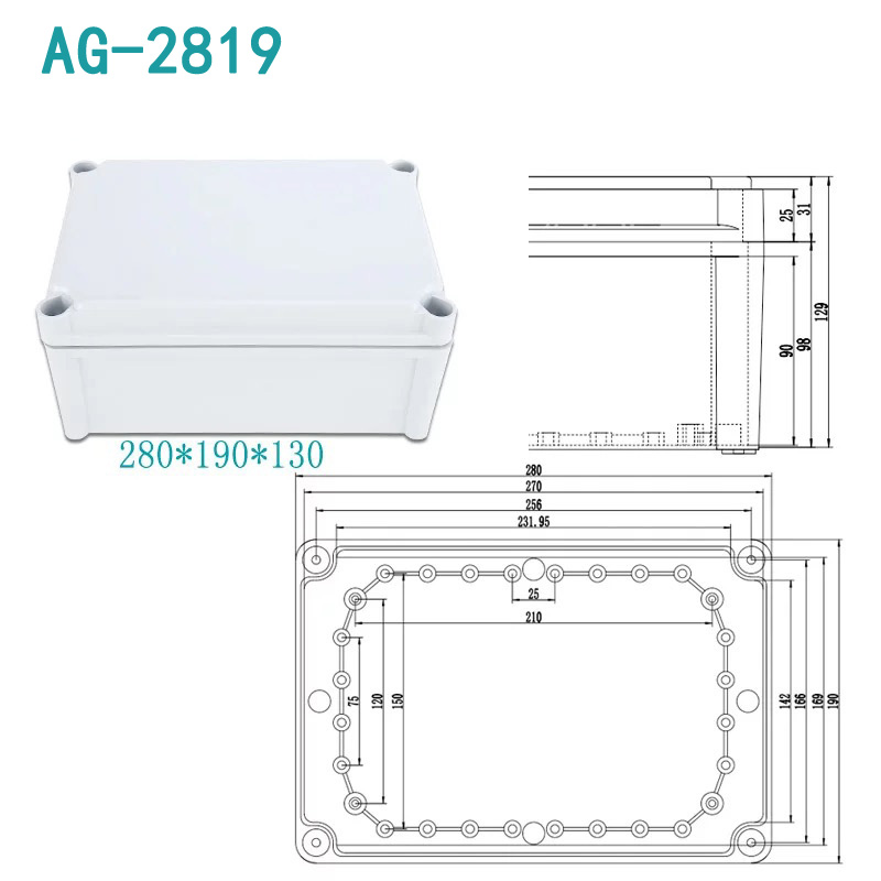 280*190*130防水接线盒ABS塑料配电箱IP67防雨电气控制箱AG-2819
