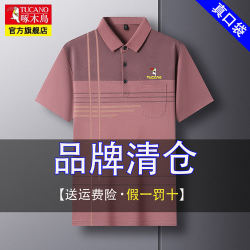 啄木鸟男士短袖t恤中年爸爸夏装真口袋2026年新款冰丝半袖polo衫 - 图1