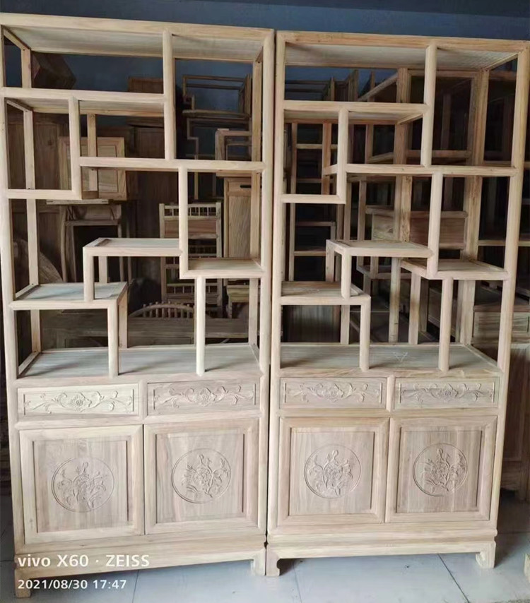 中式北榆木书架白茬实木博古架收纳置物古董茶叶架多宝格阁白胚坯 - 图2