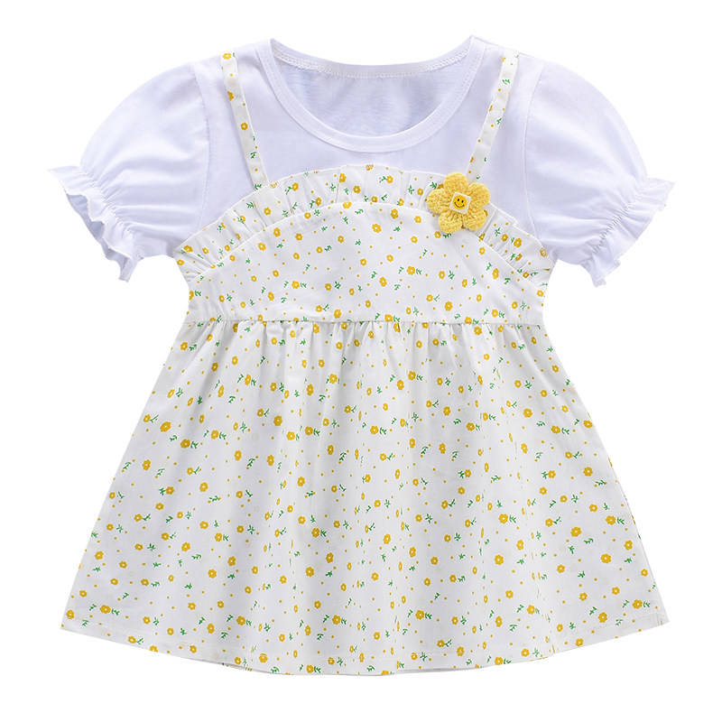 女童连衣裙夏季纯棉碎花裙子吊带夏季装新品短袖薄款洋气女假两件,淘宝优惠券,粉丝福利购,淘宝优惠卷