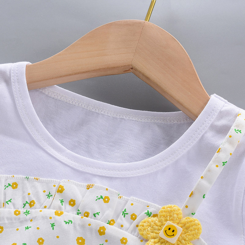 女童连衣裙夏季纯棉碎花裙子吊带夏季装新品短袖薄款洋气女假两件,淘宝优惠券,粉丝福利购,淘宝优惠卷