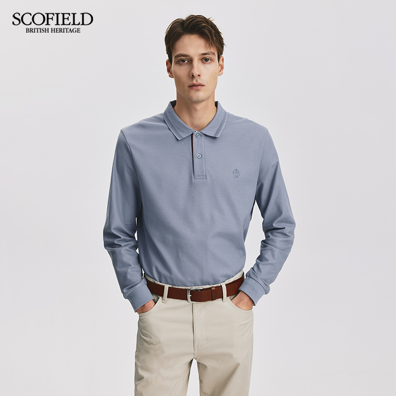 【抗菌】SCOFIELD24年春季新款简约休闲全棉T恤翻领长袖POLO衫男 - 图0