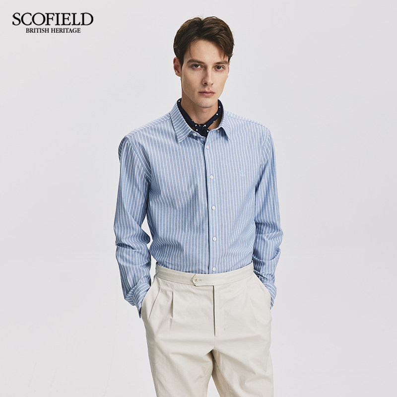 【纯棉】SCOFIELD男装24年春季新款商务通勤休闲时尚条纹长袖衬衫,淘宝优惠券,粉丝福利购,淘宝优惠卷