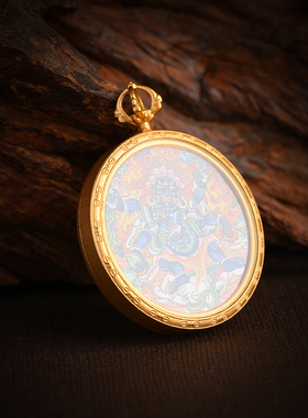 藏式大黑天唐卡吊坠六臂玛哈嘎拉项链本命年挂件随身小唐卡嘎乌盒