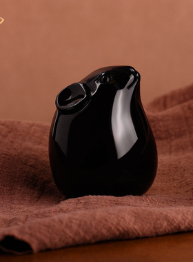 天然黑曜石小老鼠摆件黑色水晶石雕生肖摆设家居吉祥物玉石装饰品