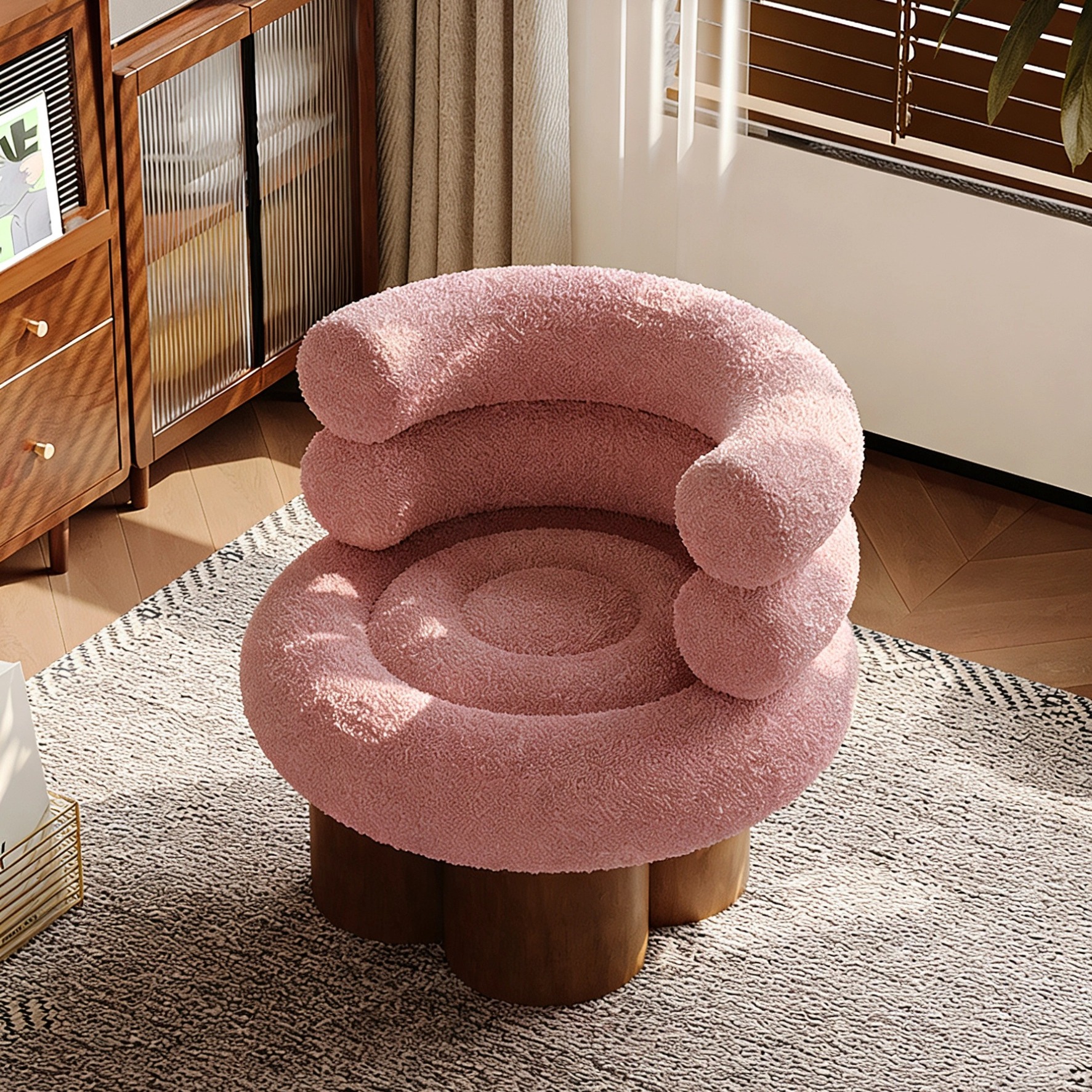 法式中古奶油风棉花糖单人沙发椅网红客厅阳台羊羔绒蛋糕卷休闲椅 - 图2