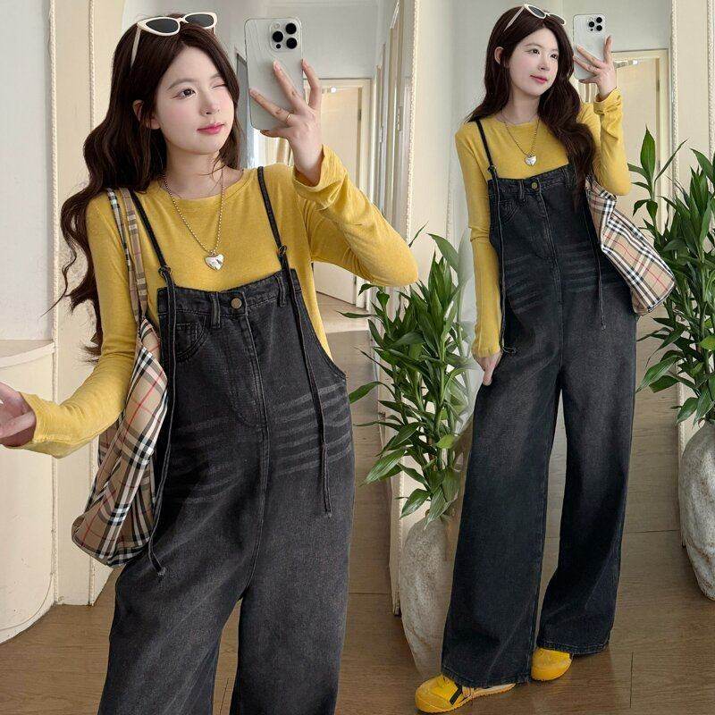 孕妇春装套装2026新款孕期穿搭打底衫牛仔阔腿背带裤子春季两件套,淘宝优惠券,粉丝福利购,淘宝优惠卷