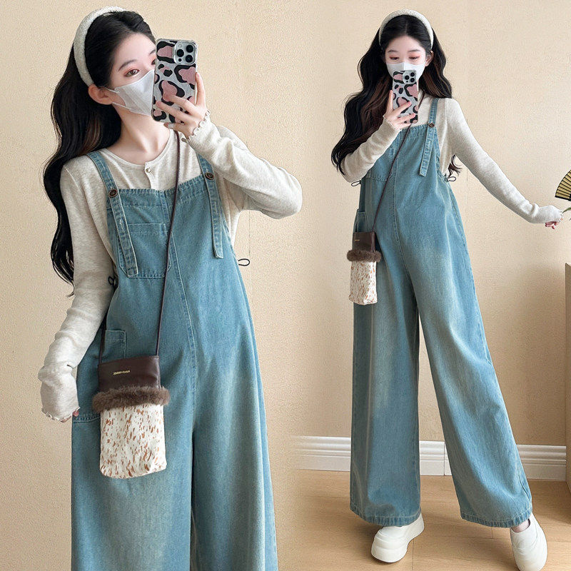 孕妇春装套装2026新款洋气时髦孕期穿搭上衣牛仔背带裤春秋两件套,淘宝优惠券,粉丝福利购,淘宝优惠卷