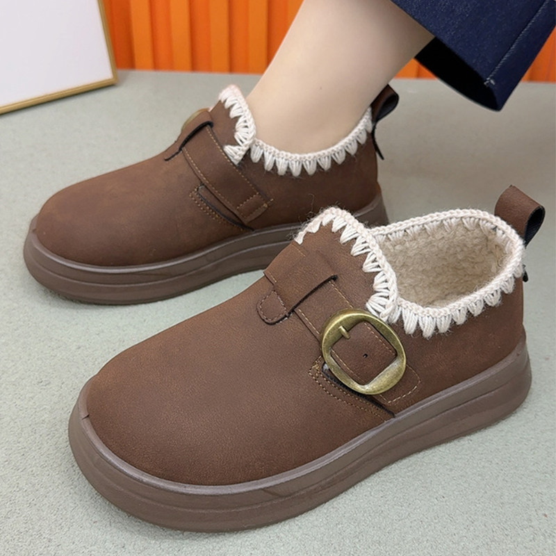 冬季新款厚底加绒勃肯鞋女加厚保暖雪地靴老北京棉鞋一脚蹬乐福鞋,淘宝优惠券,粉丝福利购,淘宝优惠卷