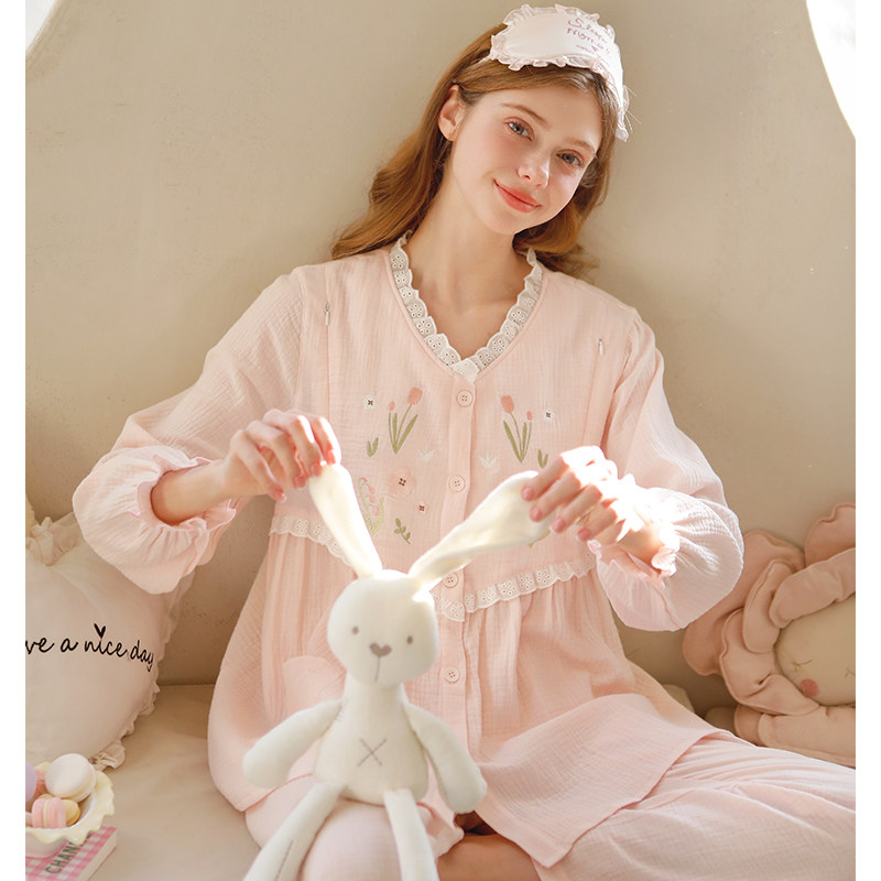 家时光月子服夏季薄款纯棉纱布睡衣女春夏孕妇哺乳待产产后家居服,淘宝优惠券,粉丝福利购,淘宝优惠卷