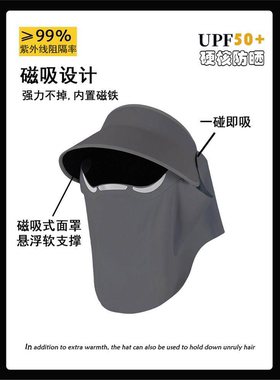磁吸防晒面罩一体护颈帽子女士夏季防紫外线冰丝遮阳空顶帽太阳帽