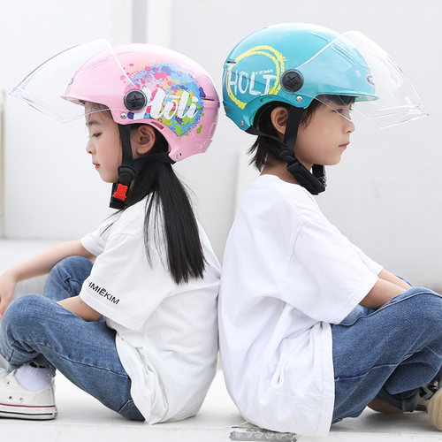 3C认证野马儿童头盔男孩女孩夏季防晒小孩电动摩托车半盔灰安全帽-图3