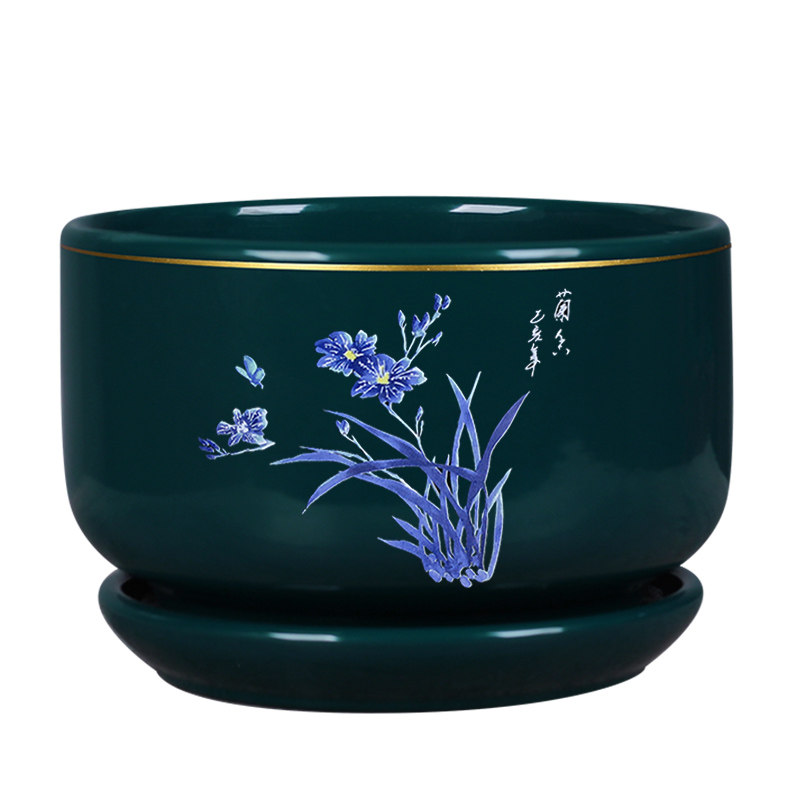 花盆陶瓷带托盘加厚简约家用室内蝴蝶兰花绿吸水透气轻奢海棠花盆,淘宝优惠券,粉丝福利购,淘宝优惠卷