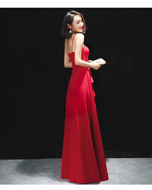 红色连衣裙新款高贵优雅气质名媛性感吊带裙宴会修身长款晚礼服女