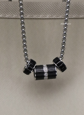 钛钢钛钢男生黑色玻璃项链