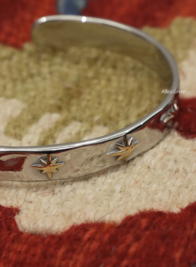 钛钢男士手镯女复古星星锤印