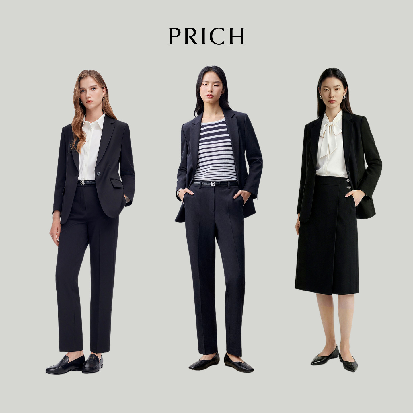 PRICH简约高智感平驳领收腰西装套装2026春季新款干练通勤外套女