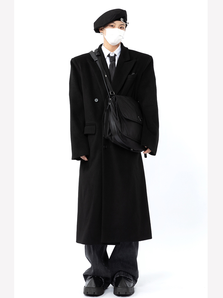 FEAR4FREE 定制款“氛围感穿搭”原创廓形垫肩羊绒毛呢大衣男女 - 图2