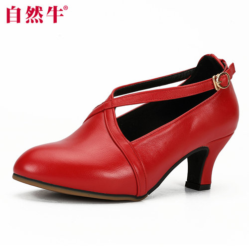 拉丁舞鞋成年女士跳舞鞋真皮软底中高跟舞蹈鞋交谊广场舞摩登女鞋 - 图0