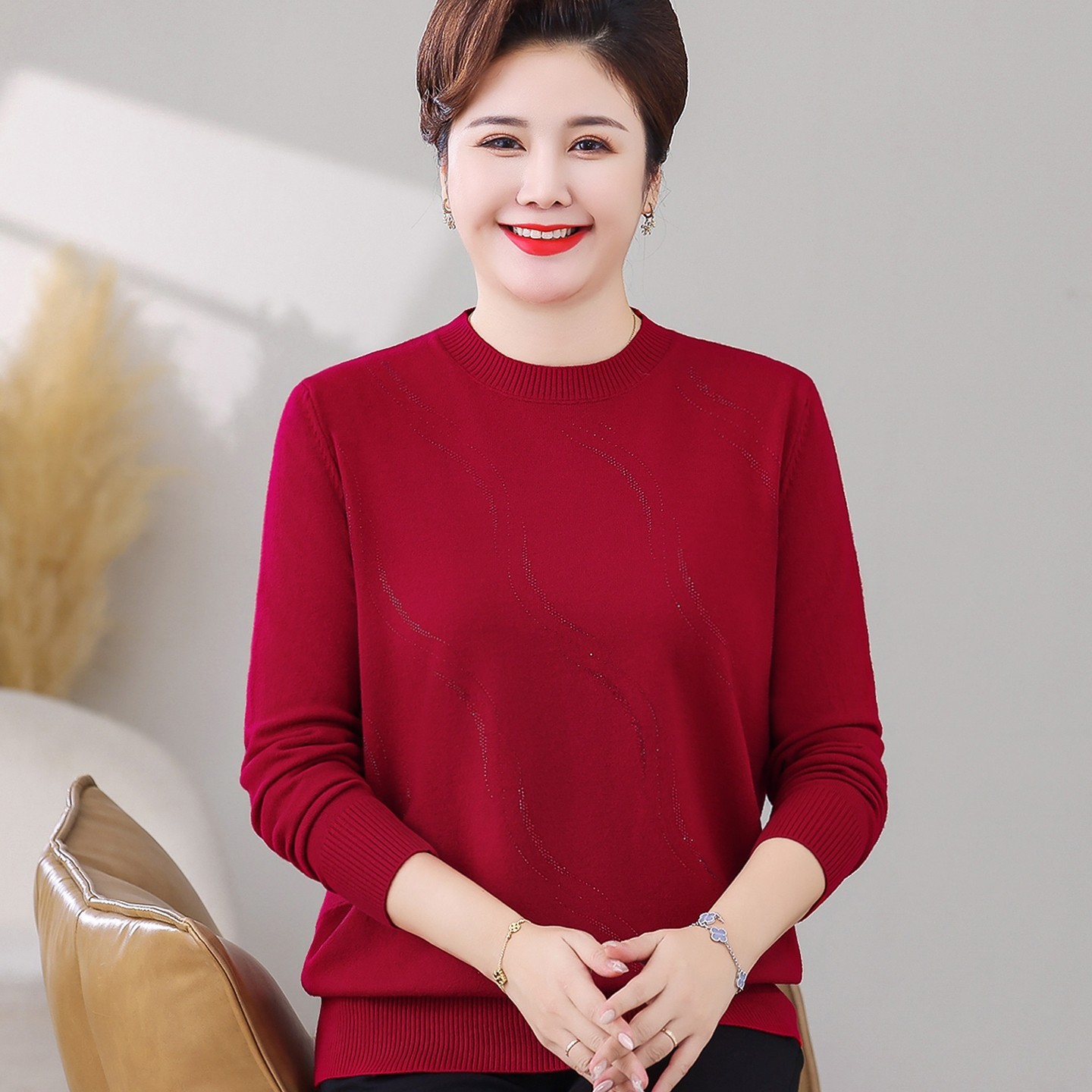 大码中老年女春秋装宽松毛衣打底衫200斤胖妈妈洋气加肥加大上衣,淘宝优惠券,粉丝福利购,淘宝优惠卷