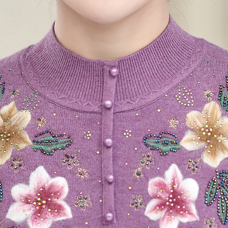 秋冬妈妈装一体绒绣花毛衣保暖上衣中老年人女加绒加厚针织打底衫,淘宝优惠券,粉丝福利购,淘宝优惠卷