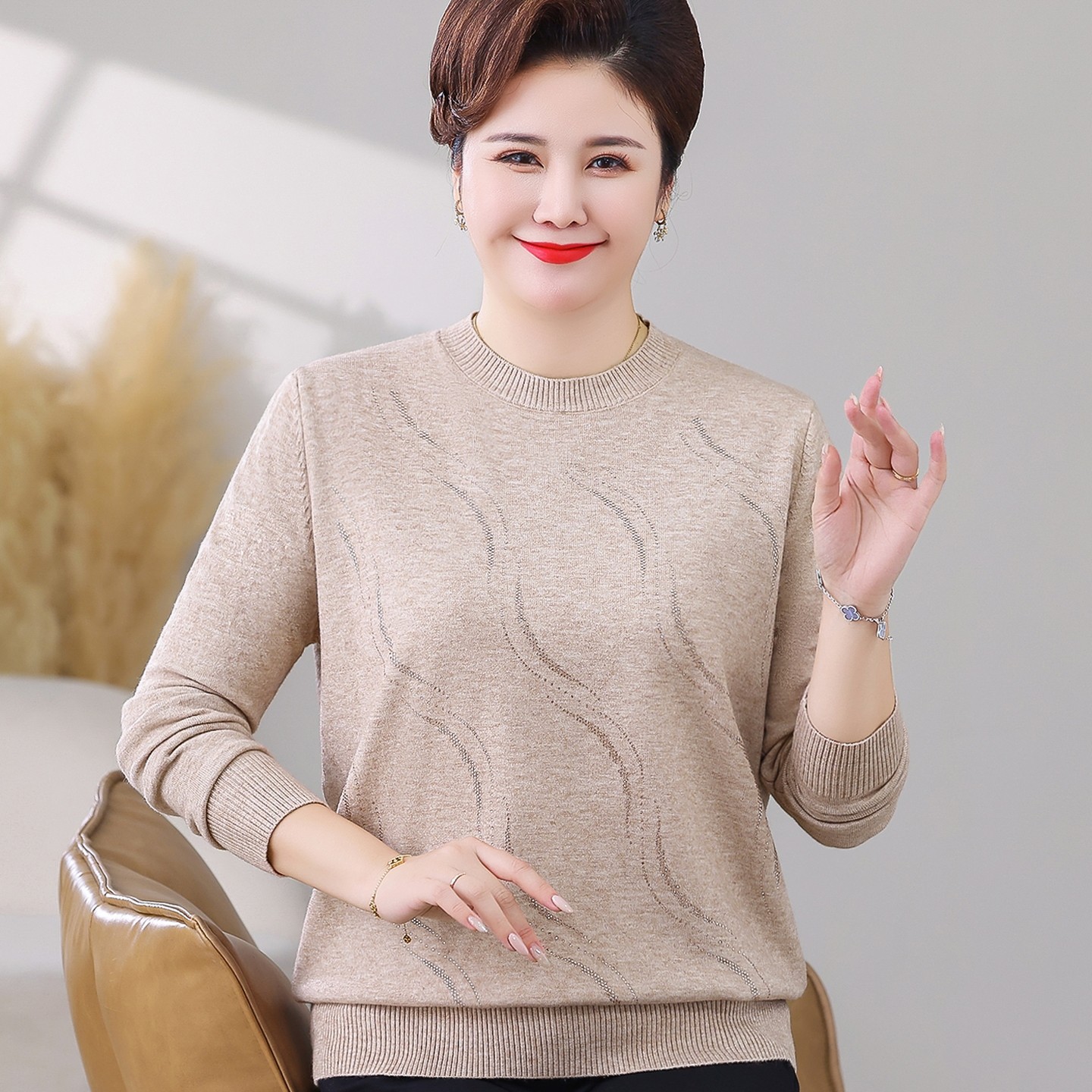 大码中老年女春秋装宽松毛衣打底衫200斤胖妈妈洋气加肥加大上衣,淘宝优惠券,粉丝福利购,淘宝优惠卷