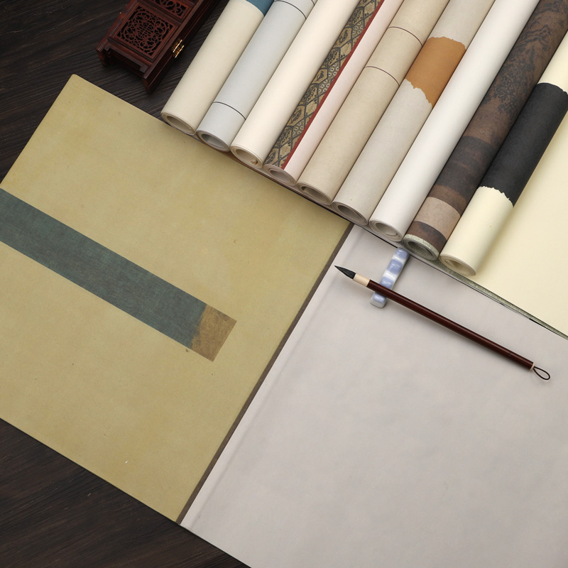 宣纸蜡染微喷四尺对开书法专用作品纸半生半熟复古空白条屏小楷楷书毛笔书法作品宣纸 - 图1