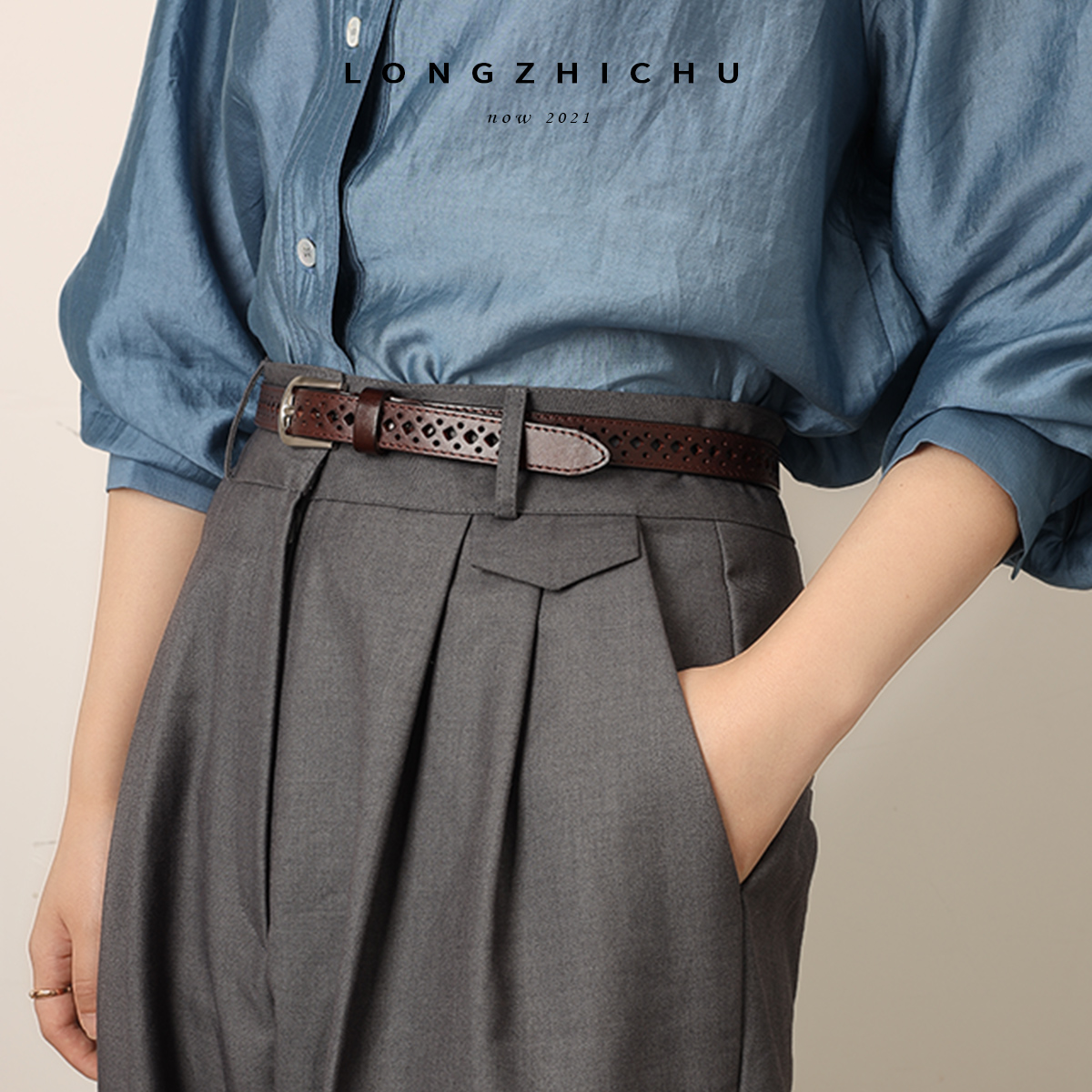 打孔头层纯牛皮镂空女士细真皮裤带 龙之初腰带/皮带/腰链