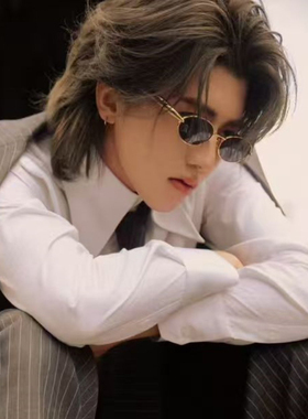 蔡徐坤同款椭圆老钱风金属太阳镜男复古高质感方圆脸显瘦遮阳墨镜