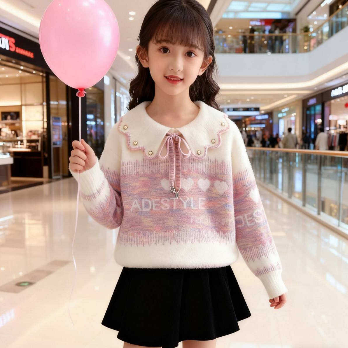 女童秋冬季娃娃领毛衣2025新款加厚保暖洋气中大童针织打底衫上衣,淘宝优惠券,粉丝福利购,淘宝优惠卷