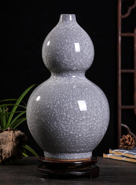 宋代美学裂釉玉片灰花瓶高端大气