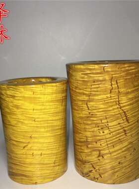 高端精品金丝楠木笔筒大叶楠文房四宝整料独板金丝水波纹特价包邮