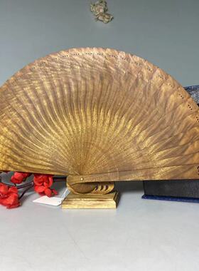 金丝楠木水波纹古风走秀香木扇中国风镂空折扇小叶桢楠扇子F33