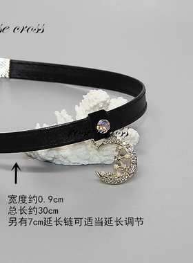 rc.原创复古chic闪钻皮革锁骨细