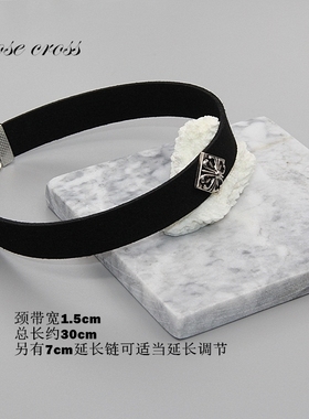 RC原创设计 菱形铆钉素链 黑色麂皮绒短款脖颈链高街朋克加宽项圈