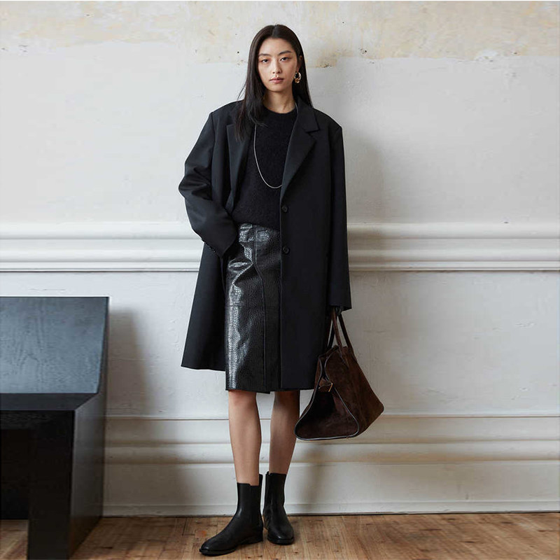 ins新款绵羊皮皮裙真皮皮裙鳄鱼纹细腻高腰显瘦气质H型半身裙短裙