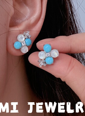 UMI家·轻珠宝/S925银镀k金母贝松石葡萄戒指耳饰小众设计高级感