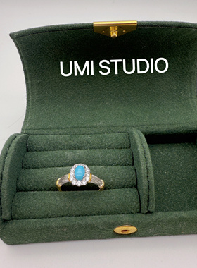 UMI家·轻珠宝/S925银镀k金·优化绿松镶钻拉丝女戒轻奢复古高级