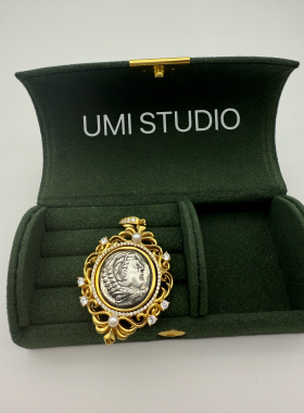 UMI家·轻珠宝/S925银镀k金·阿波罗古币珍珠立体浮雕Vintage吊坠