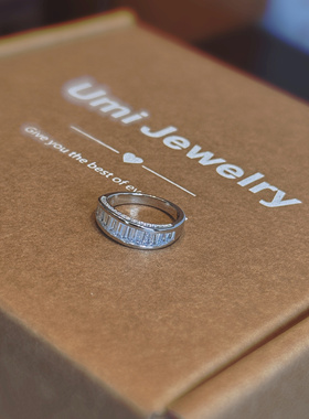 UMI家·轻珠宝/S925银镀k金·T方排钻戒指轻奢高级感精致小众叠戴