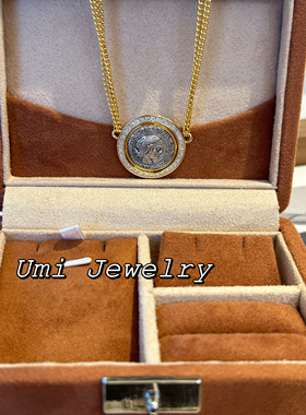 UMI家·轻珠宝/S925银镀k金·月亮女神复刻币双链条吊坠项链高级