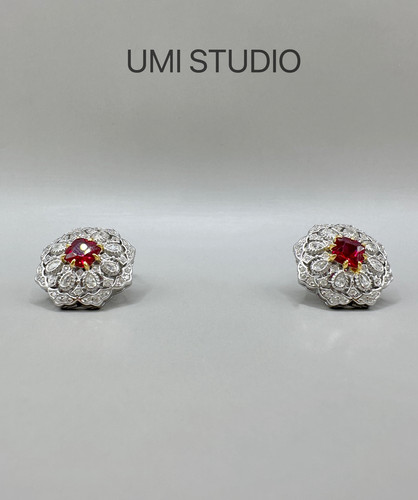 UMI家·轻珠宝/S925银镀真金鸽血红宝石戒指项链耳钉组合vintage - 图1