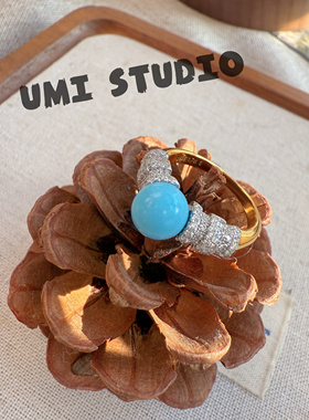 UMI家·轻珠宝/S925银镀k金·优化松石镶钻暴闪女戒复古高级感