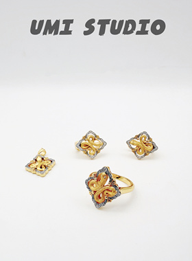 UMI家·轻珠宝/S925银镀k金·灵蛇四叶草拉丝视频套装蛇年吉祥物